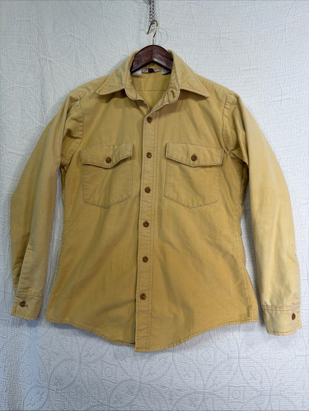 Vintage Duxbak Chamois Shirt Mens Small Butter Cream Distressed Faded Soft Hunt